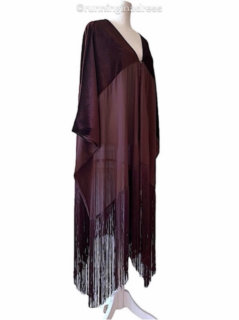 Free People Velvet Dreams Fringe Kimono Aubergine One Size OS Boho NWOT - Picture 6 of 15